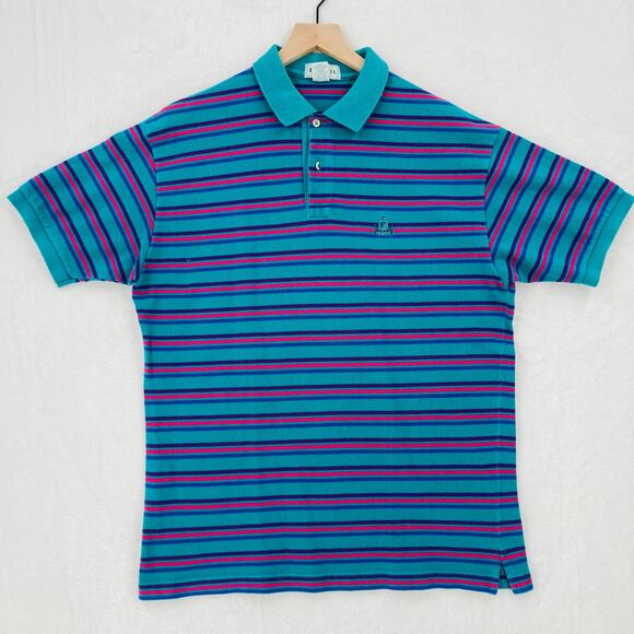 Izod Other - Vintage Izod Polo Shirt Mens Large Green Striped Cotton Blend USA Made Preppy